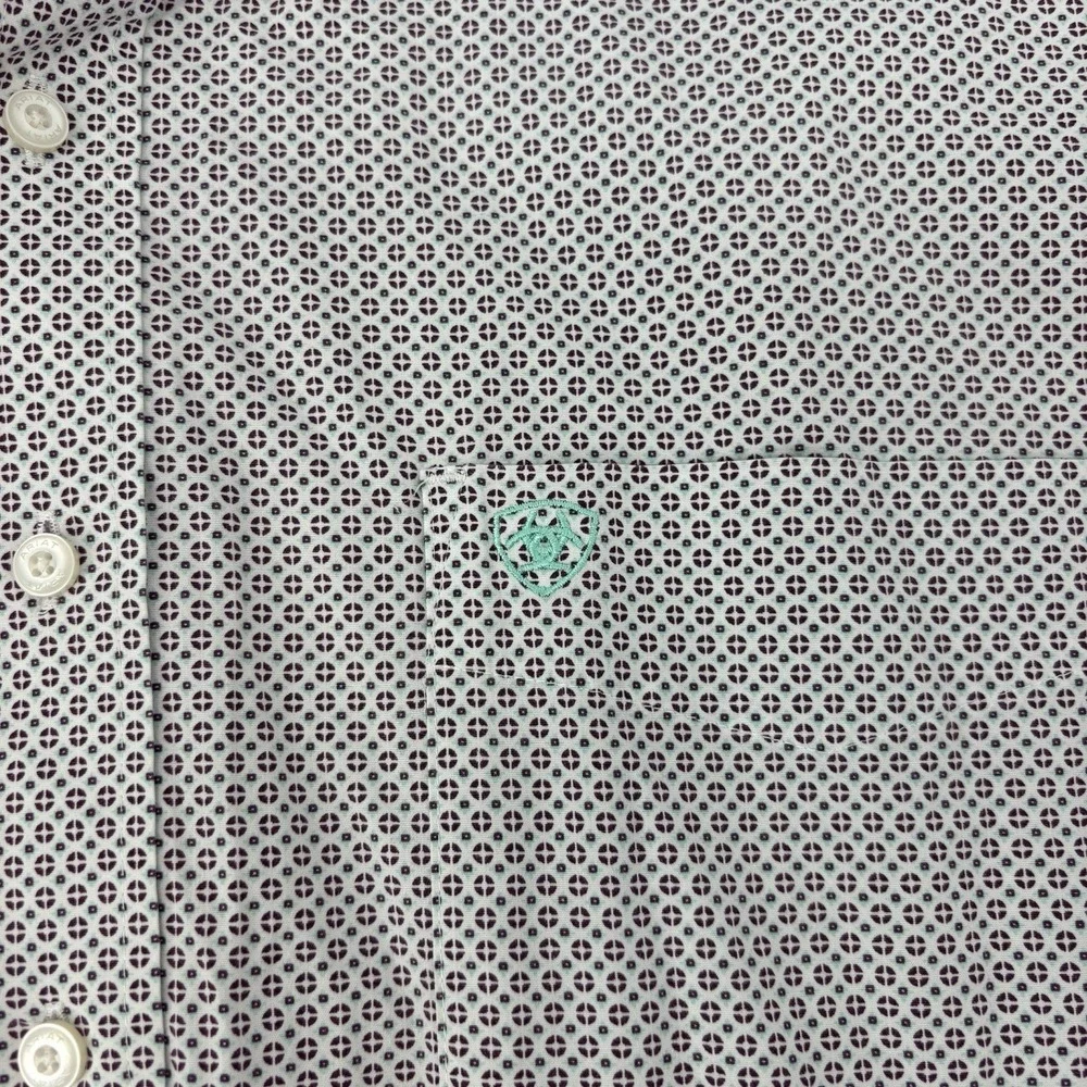 Ariat‎ Button Up Dress Shirt Mens XXL Blue Geometric Pattern Long Sleeve Stretch
